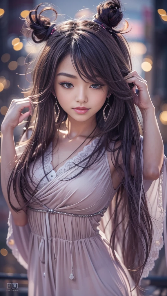 (32k:1.5, Highest quality, masterpiece, Ultra-high resolution), Professional camera work:1.6, Very detailedな肌と顔の質感:1.3, Captivating portrait:1.2, Very accurate, Very detailed, Adult female, ((Amazing night view from the rooftop:1.4, The moonlight at night illuminates my body)), (Satin Nightgown:0.7, Incredibly slim body), Sensual sitting position:0.6, sense of loss, sorrow, sorrowの表現, (Big eyes that exude beautiful eroticism:0.4, Small face, A dreamy look:1.0, I love you with all my heart:0.8, Please open your mouth a little, lipstick, Feel the beautiful eroticism:0.9), (Wet dark brown medium length hair), Candles, The chest is medium, Earrings, necklace, bracelet, (romantic, mysterious), Fair skin, elegant, Object of admiration, original, dramatic, Artistic, Innovative, charm, Heartful, Fancy, sense of openness, sense of cleanliness, special, exciting, Extreme, Tilt, ((大人のcharm, 女性的なcharm, Hair blowing in the wind)