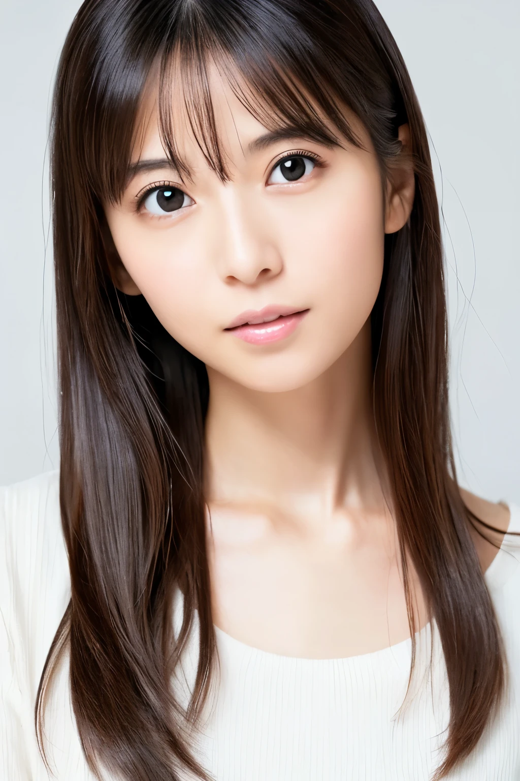 (High reality photograph, high resolusion), Skinny Japanese lady, 30 years old, cute face, detailed face, detailed eyes, various hair style, skinny figure, correct body anatomy, ((looking straight ahead)), facing the camera directly, single photo, a photo captured the best moment expressing the beauty and brains, ((with simple background))