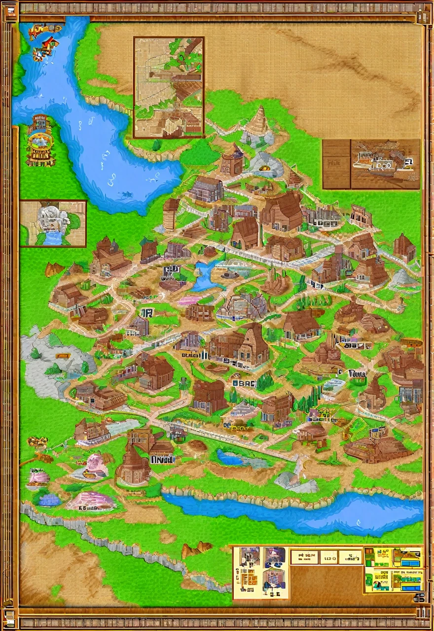 Make a old anime west town in 90s art style map