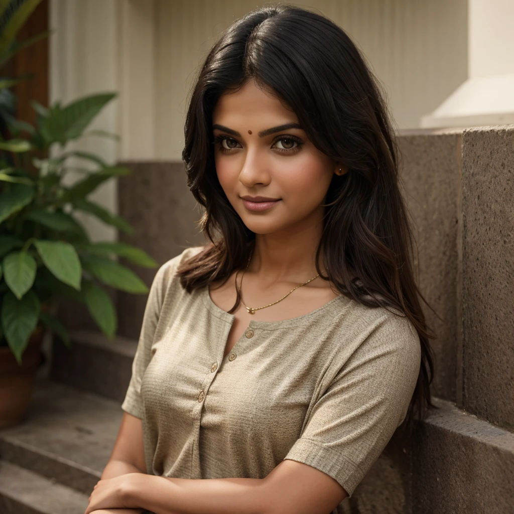 Indian woman standing in City drinking coffee