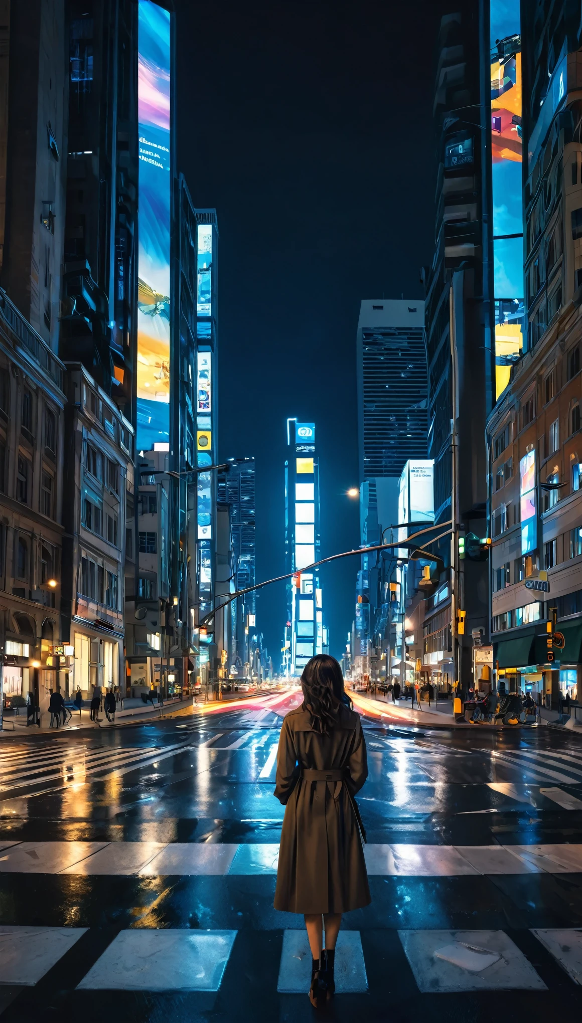 masterpiece,Highest quality,8K,Night cityscape,In the city,One Woman,intersection,
