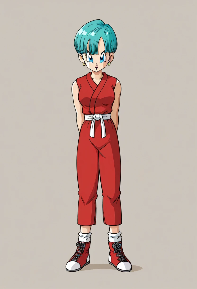 Bulma saga buu red dress legs crossed , martial arts tournament , bank