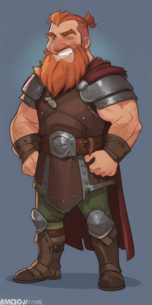 Ingólfr Einarr is a 40-year-old red-haired Viking man with a full and long beard, extroverted, muscular and very attractive, who wears his imposing medieval armor. hyper detailed and super realistic. cartoon style