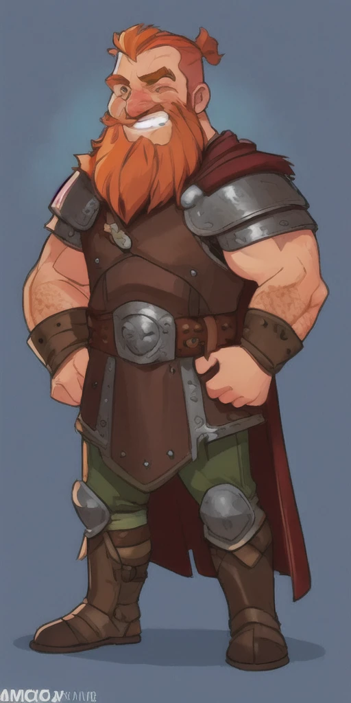 Ingólfr Einarr is a 40-year-old red-haired Viking man with a full and long beard, extroverted, muscular and very attractive, who wears his imposing medieval armor. hyper detailed and super realistic. cartoon style