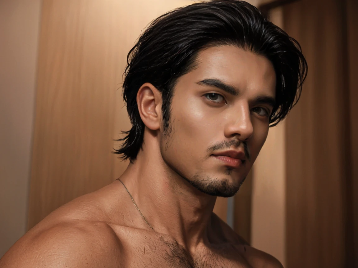4K/ realistic picture/ Real amateur photos posted , a handsome quy, The face is angular and long., muscular body, The man's line is thick