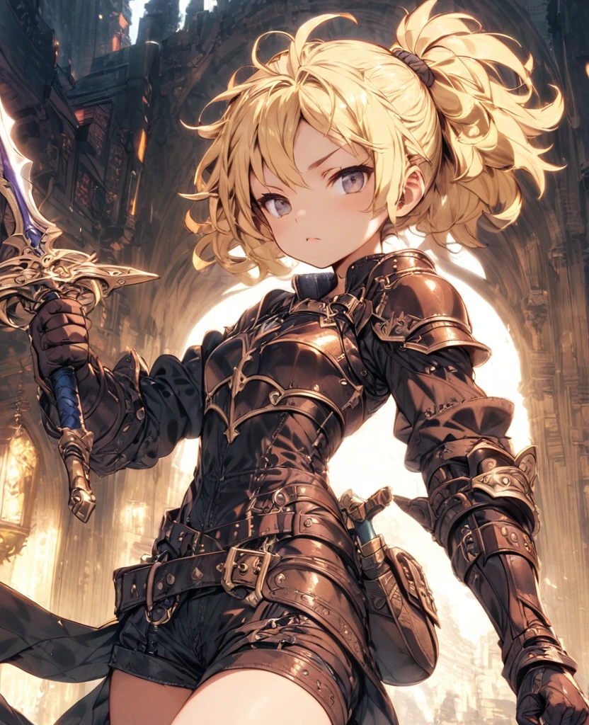 boyish Berry Short Slanted Eyes Thighs Blonde Swordsman Two-Way Short Dagger Leather Armor Petite whole body