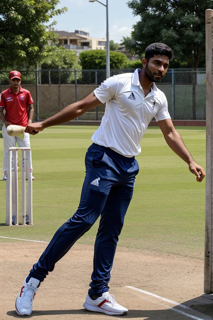 A street cricketer playing cricket with his bat