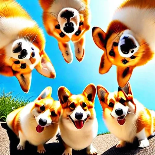 Below Huddled Cute corgis