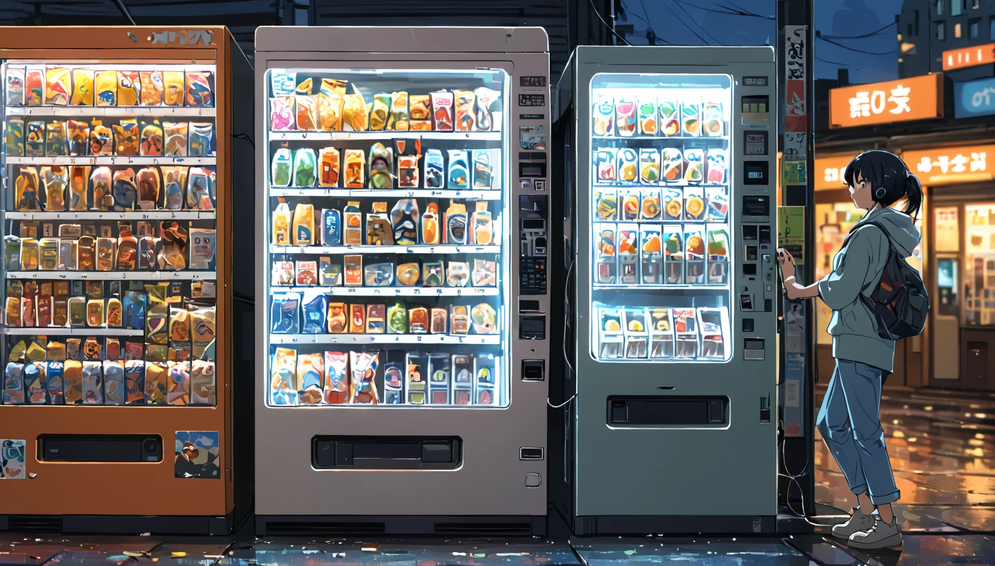 ((Anime: 1.4, Illustration)), (Masterpiece, Top Quality, Best Quality), (Ultra-Detailed, Absolutely Resolution), ((16k, HIGH RES)), ((Ikari Shinji, Earphones, Vending Machine), ( Anime: 1.4, Illustration)), (Masterpiece, Top Quality, Best Quality), (Ultra-Detailed, Absolutely Resolution). Ak {Lofi Art, Style of Laurie Greasley, Style of Makoto Shinkai, Anime Aesthetic}, BREAK {(Produces IMAGES WITH ITH INFORMATION THAN 40 Million Pixels with Cinematic-Like Detailed Textures S Hot on a Sony slur).}
