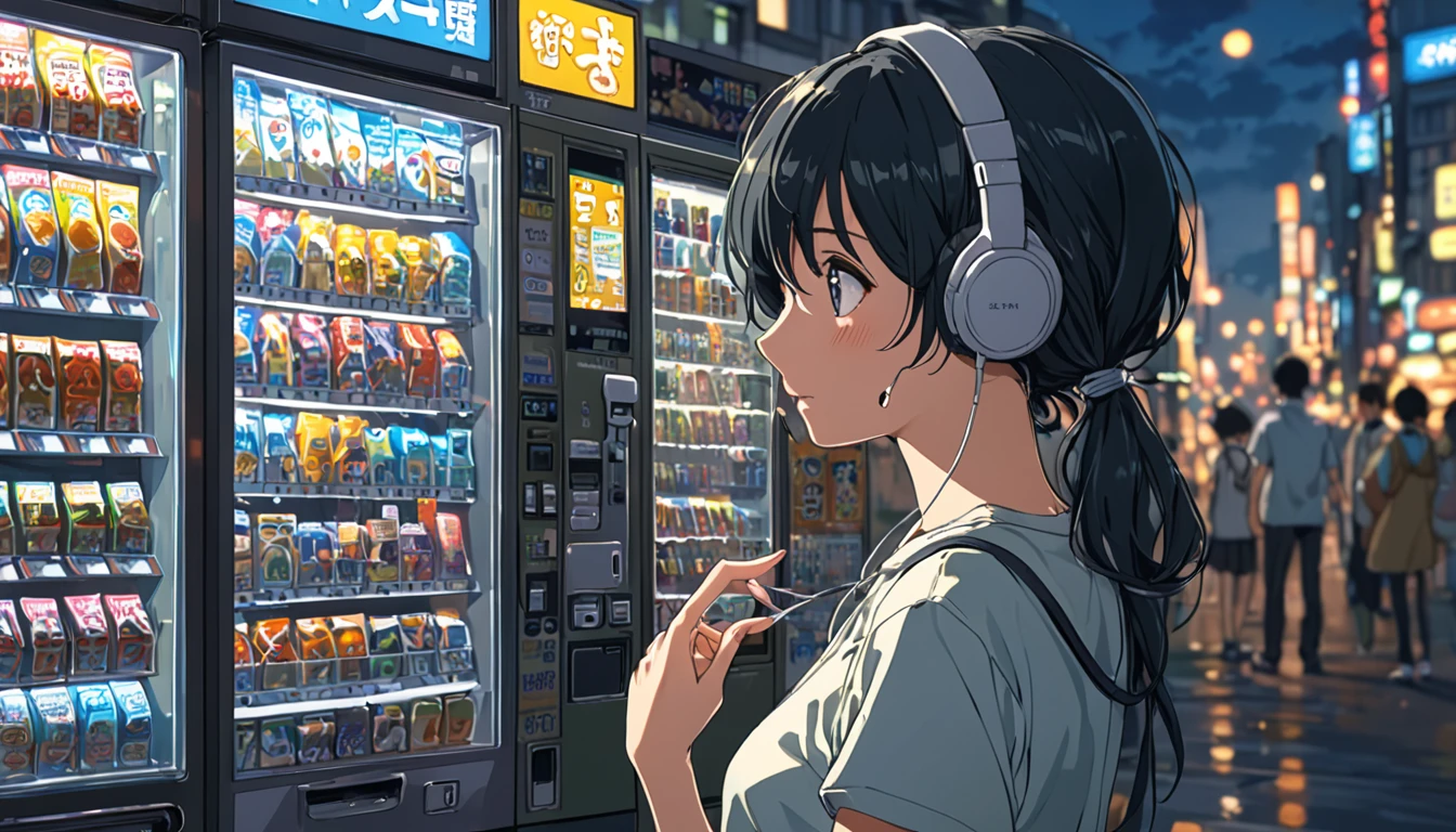 ((Anime: 1.4, Illustration)), (Masterpiece, Top Quality, Best Quality), (Ultra-Detailed, Absolutely Resolution), ((16k, HIGH RES)), ((Ikari Shinji, Earphones, Vending Machine), ( Anime: 1.4, Illustration)), (Masterpiece, Top Quality, Best Quality), (Ultra-Detailed, Absolutely Resolution). Ak {Lofi Art, Style of Laurie Greasley, Style of Makoto Shinkai, Anime Aesthetic}, BREAK {(Produces IMAGES WITH ITH INFORMATION THAN 40 Million Pixels with Cinematic-Like Detailed Textures S Hot on a Sony slur).}