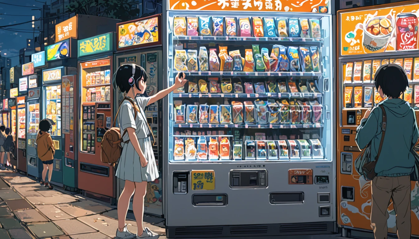 ((Anime: 1.4, Illustration)), (Masterpiece, Top Quality, Best Quality), (Ultra-Detailed, Absolutely Resolution), ((16k, HIGH RES)), ((Ikari Shinji, Earphones, Vending Machine), ( Anime: 1.4, Illustration)), (Masterpiece, Top Quality, Best Quality), (Ultra-Detailed, Absolutely Resolution). Ak {Lofi Art, Style of Laurie Greasley, Style of Makoto Shinkai, Anime Aesthetic}, BREAK {(Produces IMAGES WITH ITH INFORMATION THAN 40 Million Pixels with Cinematic-Like Detailed Textures S Hot on a Sony slur).}