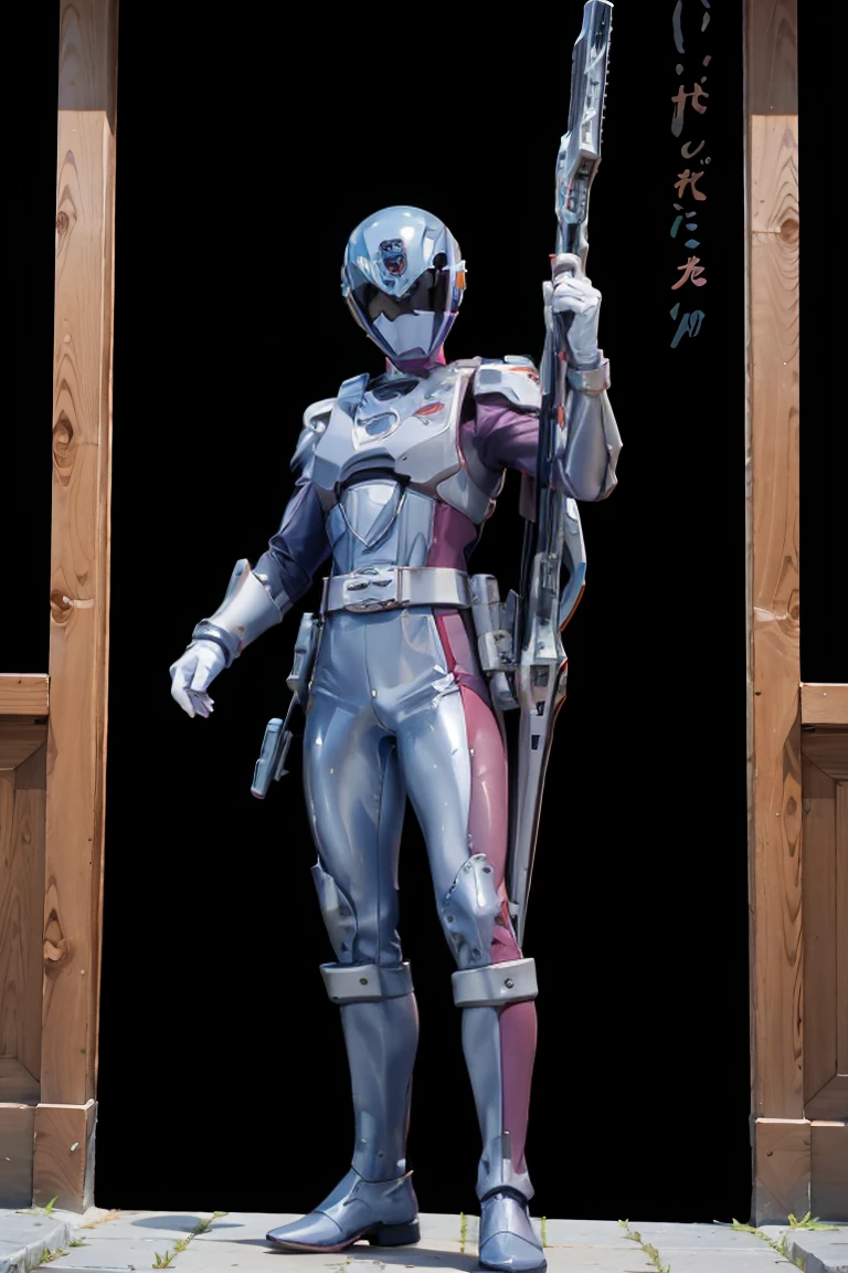 1boy, white costume, full body, Illustration, cinematic light, high resolution, best quality, ultra detailed, masterpiece, power suit, powerranger, suit, spd, (silver royal guard ranger suit), gold detail