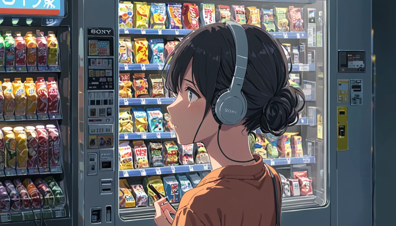 ((Anime: 1.4, Illustration)), (Masterpiece, Top Quality, Best Quality), (Ultra-Detailed, Absolutely Resolution), ((16k, HIGH RES)), ((Ikari Shinji, Earphones, Vending Machine), ( Anime: 1.4, Illustration)), (Masterpiece, Top Quality, Best Quality), (Ultra-Detailed, Absolutely Resolution). Ak {Lofi Art, Style of Laurie Greasley, Style of Makoto Shinkai, Anime Aesthetic}, BREAK {(Produces IMAGES WITH ITH INFORMATION THAN 40 Million Pixels with Cinematic-Like Detailed Textures S Hot on a Sony slur).}