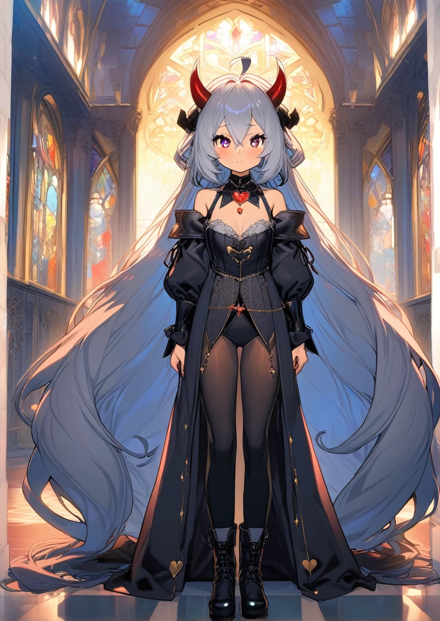 over1000favorite-quality,One girl,Hinbun,Ahoge,Ridiculously long hair,Hair between the eyes,Mole under the eye,Are standing,Shining heart-shaped pupils,Devil horns,Devil&#39;s Tail,(((masterpiece))) (((Highest quality))) ,(masterpiece)), ((Highest quality)), (Super detailed), ((cute)), cute, (Lovely), ((Very detailed)), 4K, (8K), Highest quality, (beautiful),(((World Class Quality))), Very detailed, High resolution, (詳細な陰影のあるbeautiful顔), whole body, teenager, alone, (((Huge breasts))), (((Saggy breasts))),Shiny Hair, Shiny skin, Shining Cut,