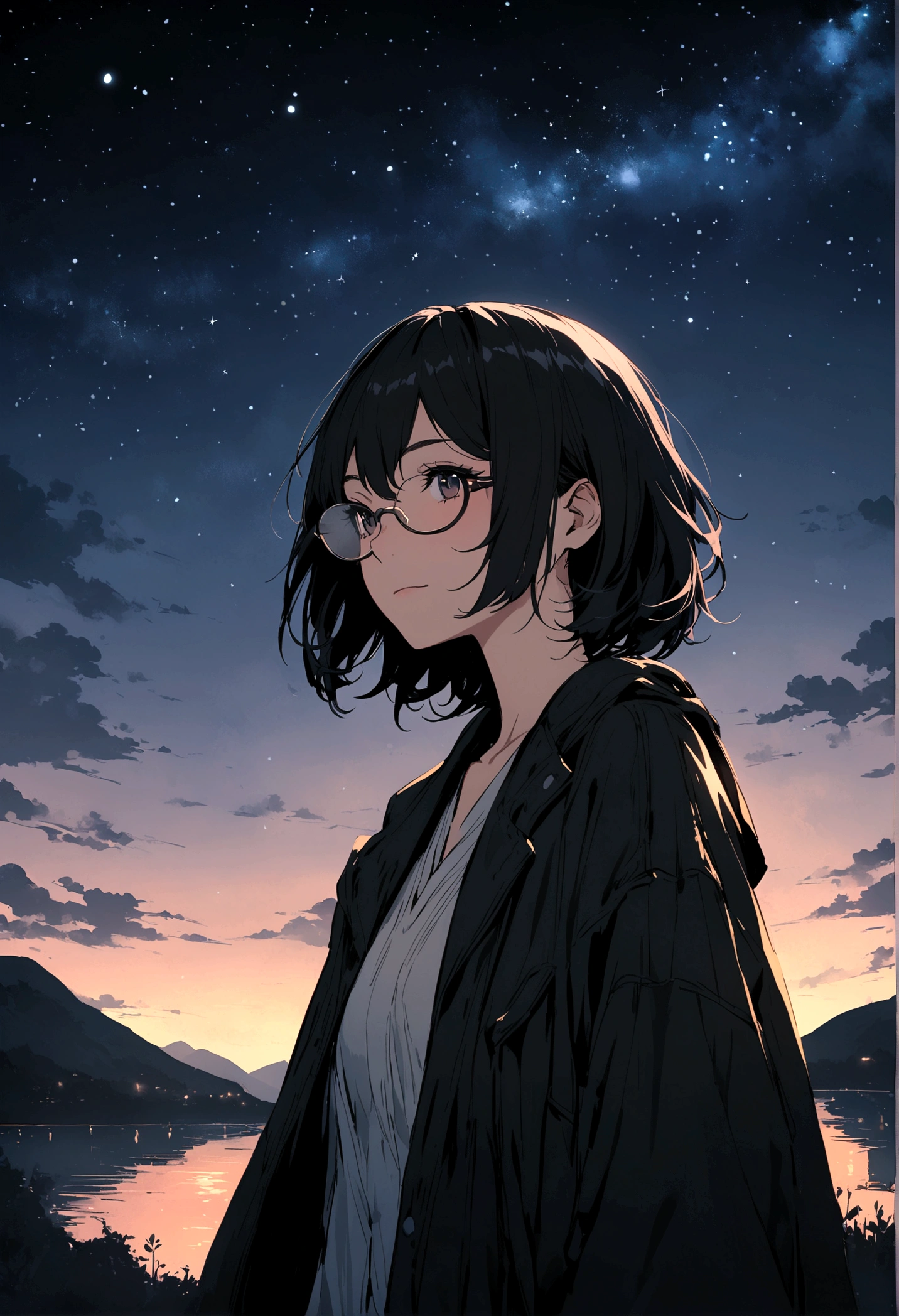 female, black hairs, long hairs,wears glases. Female black hairs, short hairs. female 5 , short hairs, black hairs. See star in sky