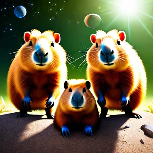 space Below Huddled Cute capybaras