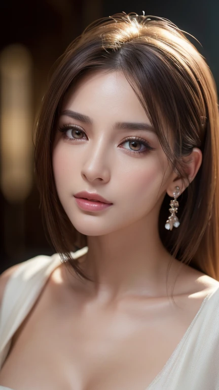 a mature woman, huge breasts, straight hair, beautiful detailed eyes, beautiful detailed lips, extremely detailed eyes and face, long eyelashes, intricate detailed portrait, elegant, graceful, serene expression, glowing skin, warm lighting, cinematic composition, oil painting, hyper realistic, (best quality,4k,8k,highres,masterpiece:1.2),ultra-detailed,(realistic,photorealistic,photo-realistic:1.37),HDR,UHD,studio lighting,ultra-fine painting,sharp focus,physically-based rendering,extreme detail description,professional,vivid colors,bokeh,nsfw