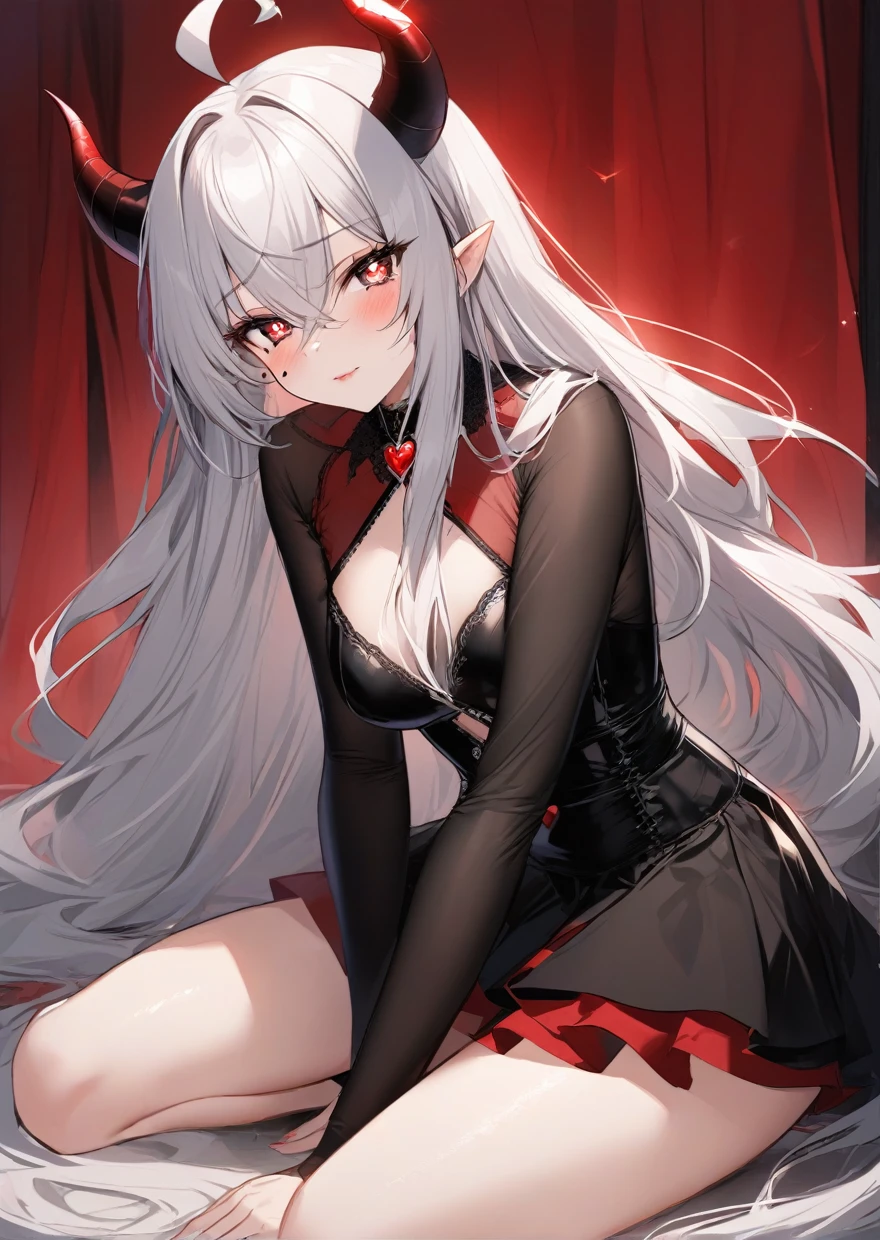 over1000favorite-quality,One girl,Ahoge,Ridiculously long hair,Hair between the eyes,Mole under the eye,seductive pose,Shining heart-shaped pupils,Devil horns,Devil&#39;s Tail,(((masterpiece))) (((Highest quality))) ,(masterpiece)), ((Highest quality)), (Super detailed), , (Lovely), ((Very detailed)), 4K, (8K), Highest quality, (beautiful),(((World Class Quality))), Very detailed, High resolution, (詳細な陰影のあるbeautiful顔), whole body, alone, (((Huge breasts))), (((Saggy breasts))),Shiny Hair, Shiny skin, Shining Cut,