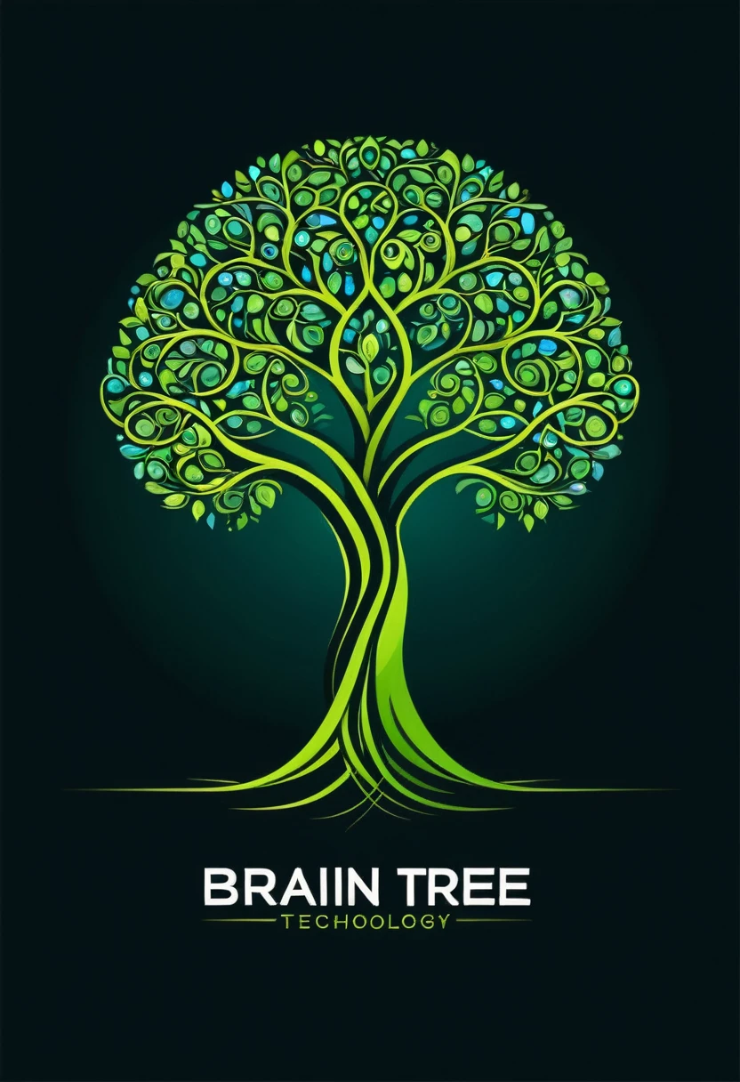 Digital logo tree, Brain and tree design concepts for educational learning and business technology companies.