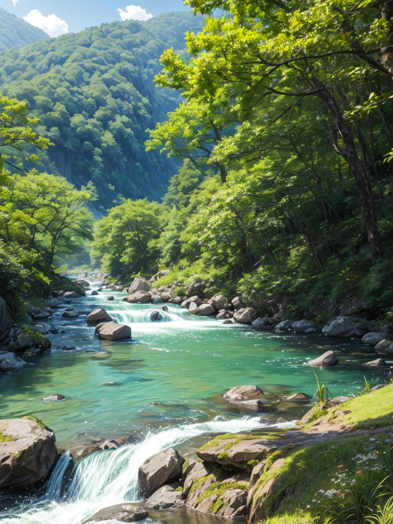 summer, Japan, river, landscape