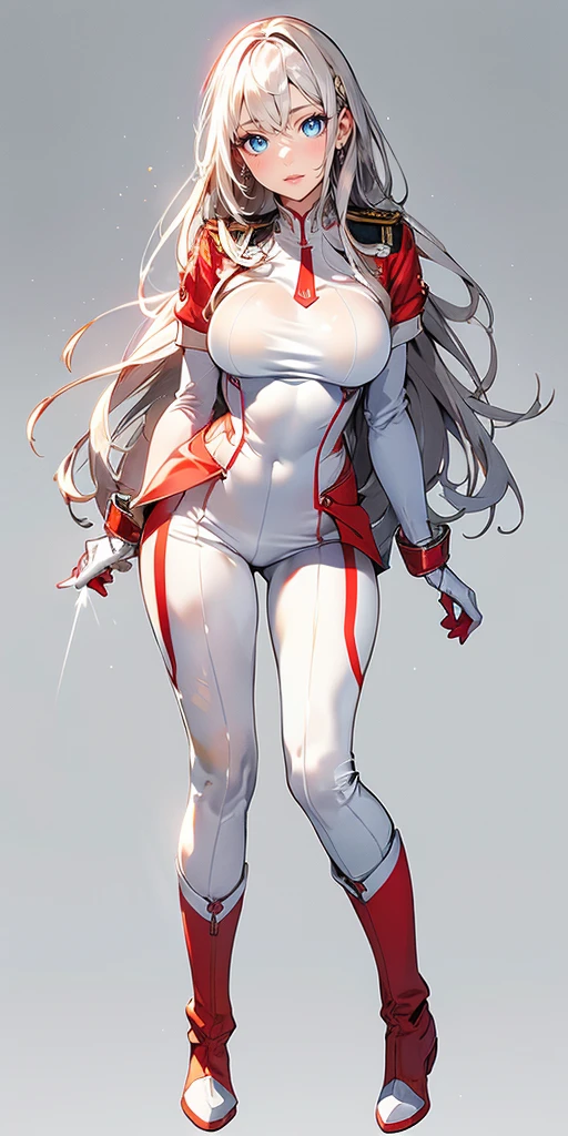 (masterpiece:0.0), (best quality:1.3), Ultra Detailed, sharp focus, full color, (super fine-illustration:1.0) , (Natural Light, Daylight:1.0),
(1girl, solo:1.3), slim body, Age 20, (white and red race queen uniform:1.3), blush, (Laughing mouth open:1.2), (Straight hair), (Wet with sweat), (high boots), (Beautiful breasts),
(Full body view:1.3), (Light gray background:1.3), stylish pose, standing pose