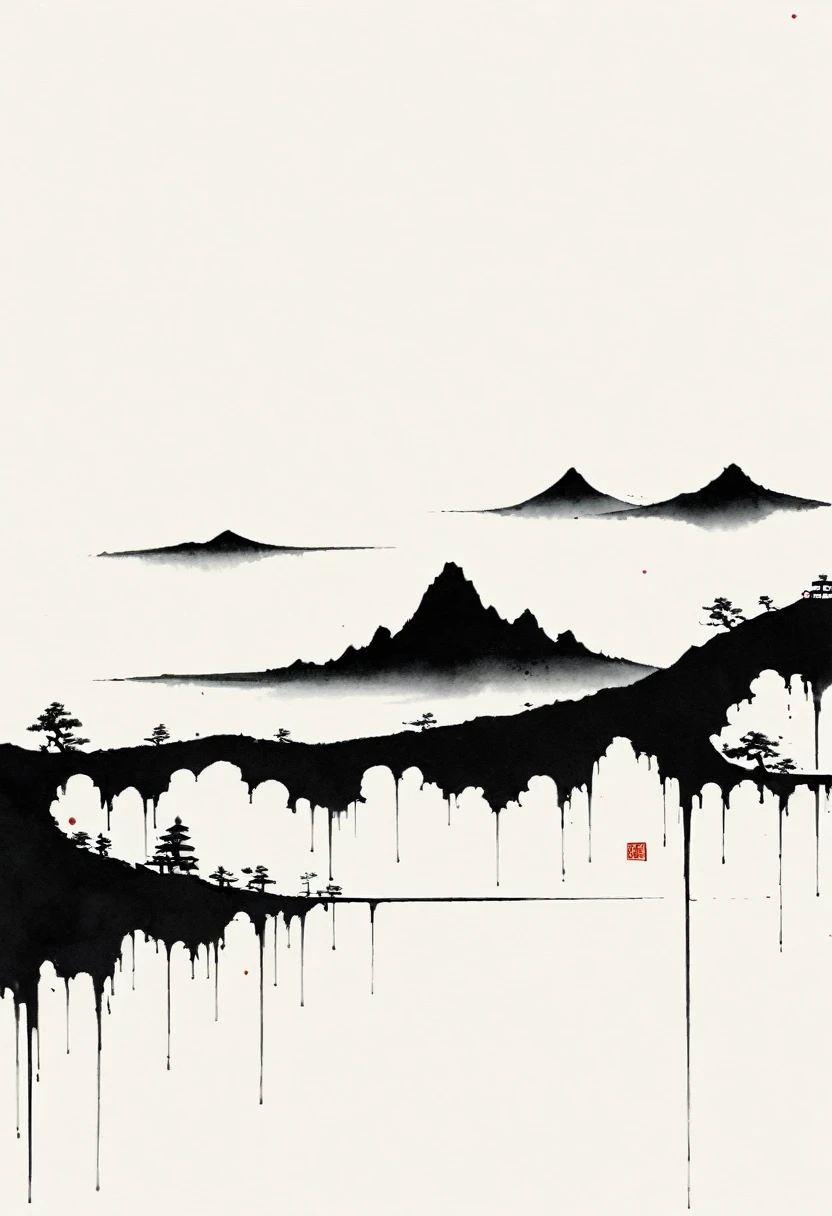 中国Ink Painting, Cyan and White, Minimum, Wire, White background,No humans,Mountain, Minimalism, Wire性风格, Huge negative space, Ink Painting, Abstract