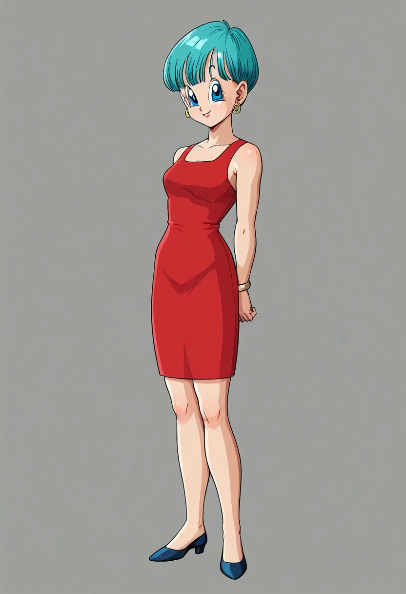 Bulma red dress legs crossed