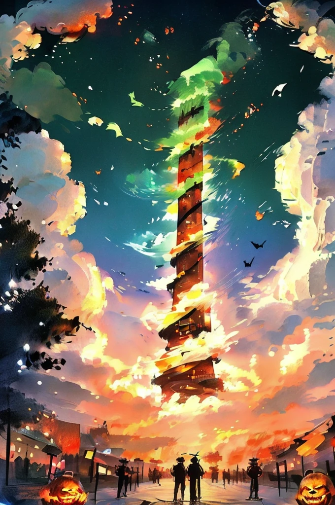 Divide it vertically into thirds、Each one is a Japanese festival in the style of modern art.、Halloween、Draw a Christmas scene。Please do not draw people。