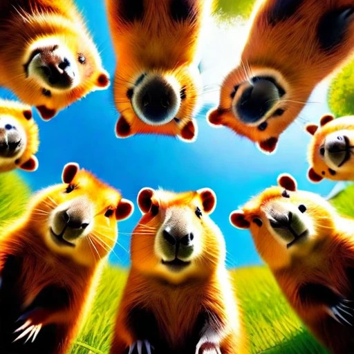 star space Below Huddled Cute capybaras