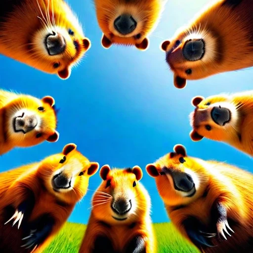 star space Below Huddled Cute capybaras