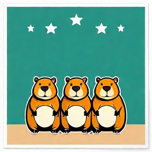 star space Below Huddled Cute capybaras