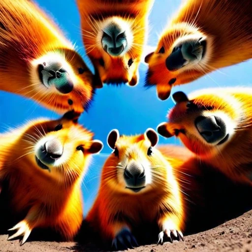 star space Below Huddled Cute capybaras
