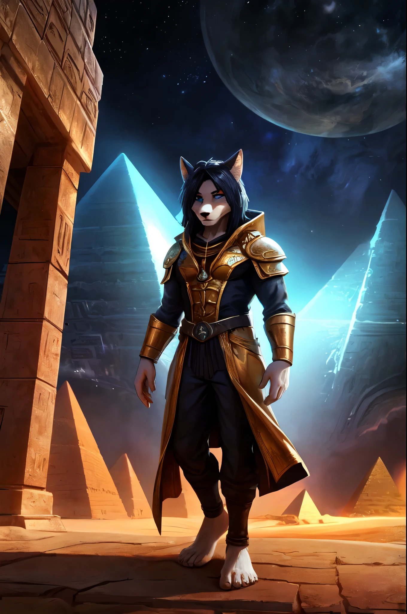 (((Barefoot furry character, full body, cinematic setting, furry male, plantigrade)))
See the earth at the peak of it's glory -
Days that are long gone.
The greatest empire of the ancient times
Behold the light so bright it blinds your eyes!
((Atlantis!))
Ancestor of Mankind
Those who have united
The earth under One Name
See the greatest city stand
In Anabiosis
What has once ruled all the world -
Mighty Poseidonis!
The great ((pyramids)) in place
Shelter us from danger,
We send ships to distant worlds,
Fearing not their anger.
BREAK, ((science-fiction scenery)), hitech civization, intricate details, highly detailed, extreme detail, octane render, fine art, best quality, highres, (detailed face:1.5), ((full_body)), respecting golden ratio, UHD, (((perfect hands))), low light
