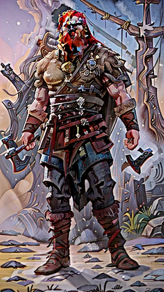 Ingólfr Einarr is a 40-year-old red-haired Viking man with a full and long beard, extroverted, muscular and very attractive, who wears his imposing medieval armor. hyper detailed and super realistic. cartoon style