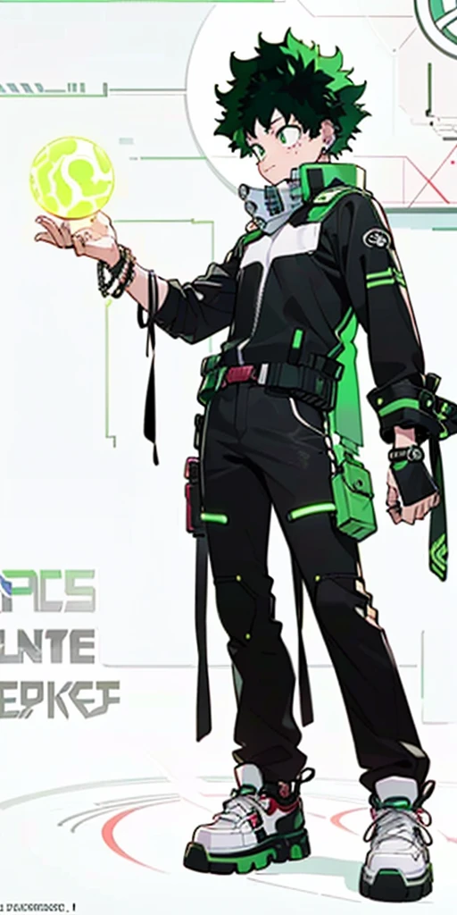 (((My Hero Academia Style))), (((Izuku Midoriya))), ((1boy)), (((solo))), ((Young Male)), ((single Character)), ((green eyes)), ((black eyeshadow)), ((ear piercings)), ((emo clothes)), ((punk clothes)), ((emo Style)), ((Punk Style)), ((Neon Green Glowing Symmetrical Cyberpunk Bracelets)), ((Symmetrical Cyberpunk Bracelets)), ((Neon Green Glowing Cyberpunk Bracelets)), ((Cyberpunk Bracelets)), ((Glowing Bracelets)), ((neon green bracelets)), ((neon green glowing bracelets)), ((red sneakers)), ((holding neon green energy orb)), ((holding energy orb)), ((holding orb neon green)), ((holding orb)), ((energy orb)), ((neon green energy orb)), ((perfect anatomy)), ((perfect hands)), ((perfect face)), ((super detailed)), 