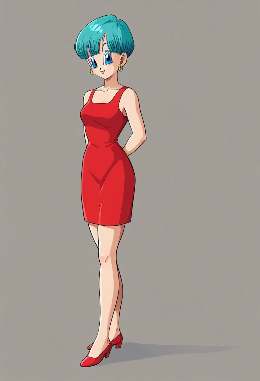 Bulma red dress legs crossed