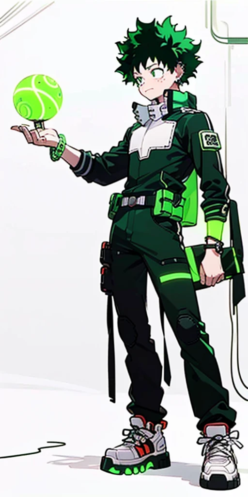 (((My Hero Academia Style))), (((Izuku Midoriya))), ((1boy)), (((solo))), ((Young Male)), ((single Character)), ((green eyes)), ((black eyeshadow)), ((ear piercings)), ((emo clothes)), ((punk clothes)), ((emo Style)), ((Punk Style)), ((Neon Green Glowing Symmetrical Cyberpunk Bracelets)), ((Symmetrical Cyberpunk Bracelets)), ((Neon Green Glowing Cyberpunk Bracelets)), ((Cyberpunk Bracelets)), ((Glowing Bracelets)), ((neon green bracelets)), ((neon green glowing bracelets)), ((red sneakers)), ((holding neon green energy orb)), ((holding energy orb)), ((holding orb neon green)), ((holding orb)), ((energy orb)), ((neon green energy orb)), ((perfect anatomy)), ((perfect hands)), ((perfect face)), ((super detailed)), 