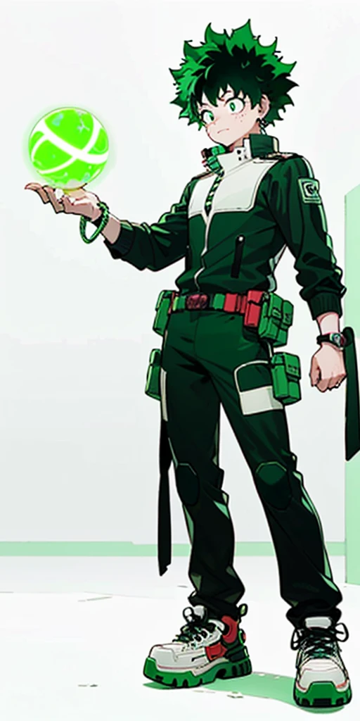 (((My Hero Academia Style))), (((Izuku Midoriya))), ((1boy)), (((solo))), ((Young Male)), ((single Character)), ((green eyes)), ((black eyeshadow)), ((ear piercings)), ((emo clothes)), ((punk clothes)), ((emo Style)), ((Punk Style)), ((Neon Green Glowing Symmetrical Cyberpunk Bracelets)), ((Symmetrical Cyberpunk Bracelets)), ((Neon Green Glowing Cyberpunk Bracelets)), ((Cyberpunk Bracelets)), ((Glowing Bracelets)), ((neon green bracelets)), ((neon green glowing bracelets)), ((red sneakers)), ((holding neon green energy orb)), ((holding energy orb)), ((holding orb neon green)), ((holding orb)), ((energy orb)), ((neon green energy orb)), ((perfect anatomy)), ((perfect hands)), ((perfect face)), ((super detailed)), 