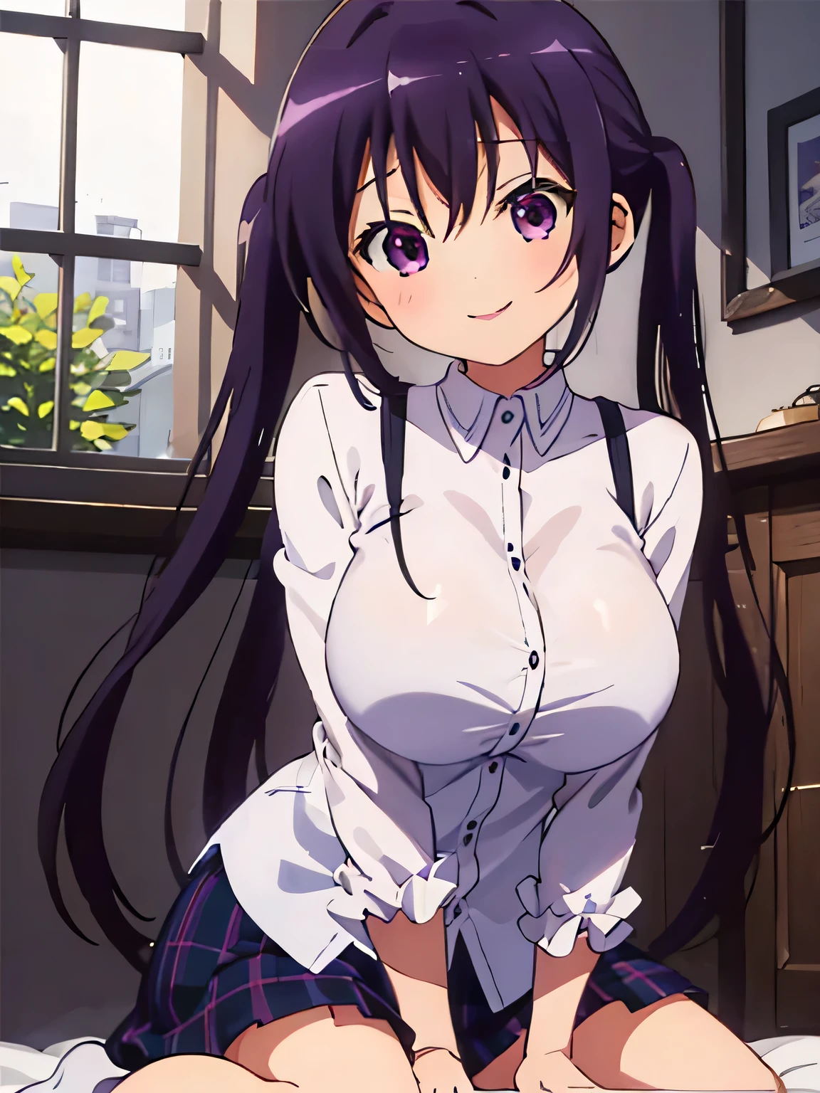 Rize Tedeza,Gochiusa,masterpiece,1 girl,big breasts,smilling,white shirt formal,room,whole body