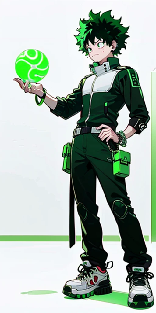 (((My Hero Academia Style))), (((Izuku Midoriya))), ((1boy)), (((solo))), ((Young Male)), ((single Character)), ((green eyes)), ((black eyeshadow)), ((ear piercings)), ((emo clothes)), ((punk clothes)), ((emo Style)), ((Punk Style)), ((Neon Green Glowing Symmetrical Cyberpunk Bracelets)), ((Symmetrical Cyberpunk Bracelets)), ((Neon Green Glowing Cyberpunk Bracelets)), ((Cyberpunk Bracelets)), ((Glowing Bracelets)), ((neon green bracelets)), ((neon green glowing bracelets)), ((red sneakers)), ((holding neon green energy orb)), ((holding energy orb)), ((holding orb neon green)), ((holding orb)), ((energy orb)), ((neon green energy orb)), ((perfect anatomy)), ((perfect hands)), ((perfect face)), ((super detailed)), 