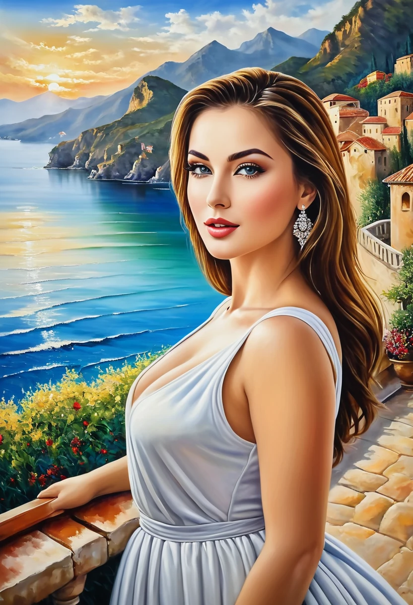 oil painting, masterpiece, Beautiful woman, ((unique beauty)), beautiful setting,