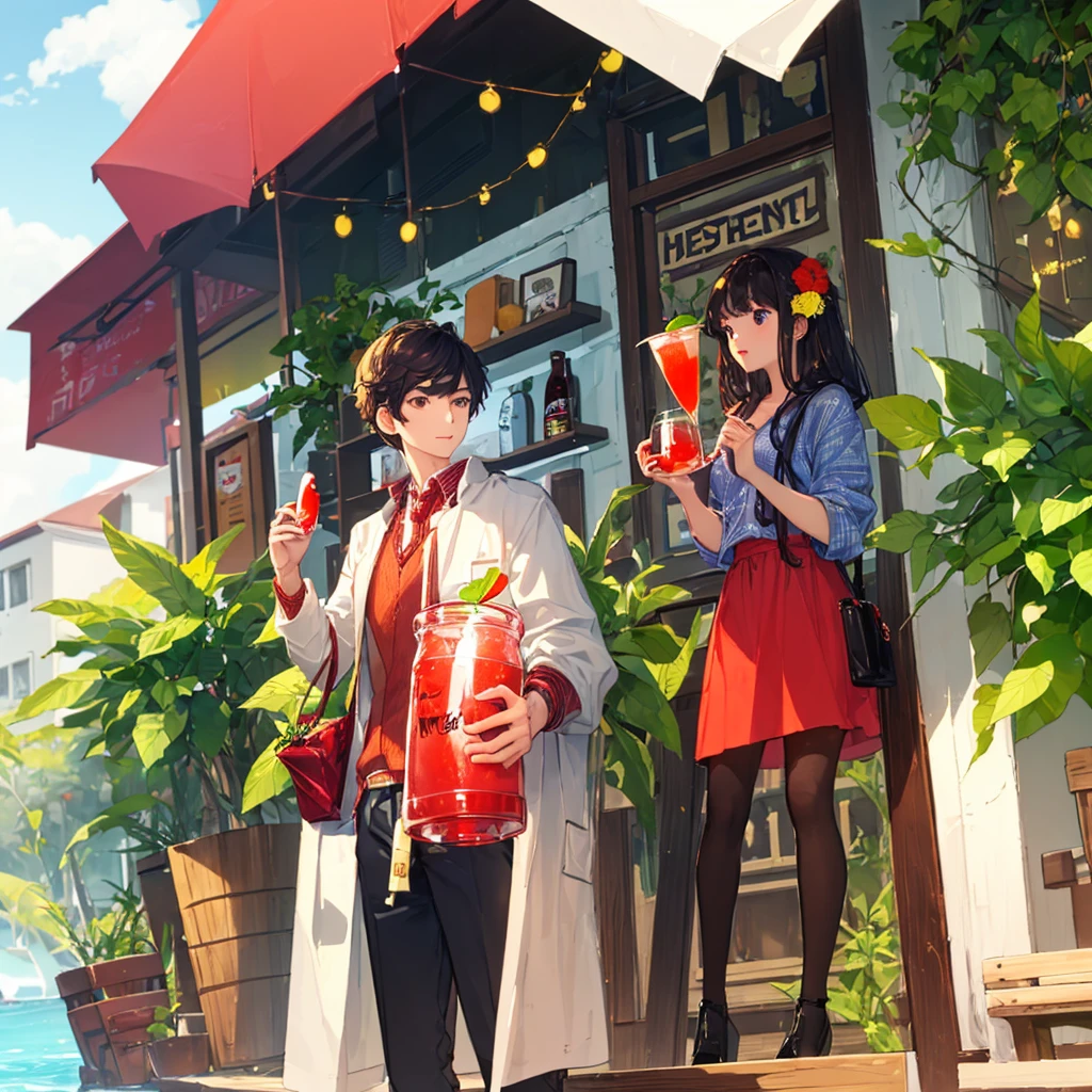 cute boy holding a strawberry he and a