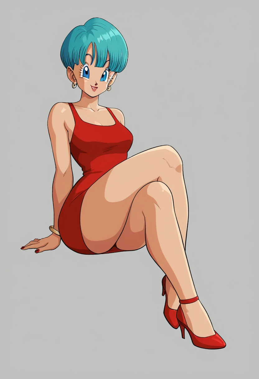 Bulma red dress legs crossed