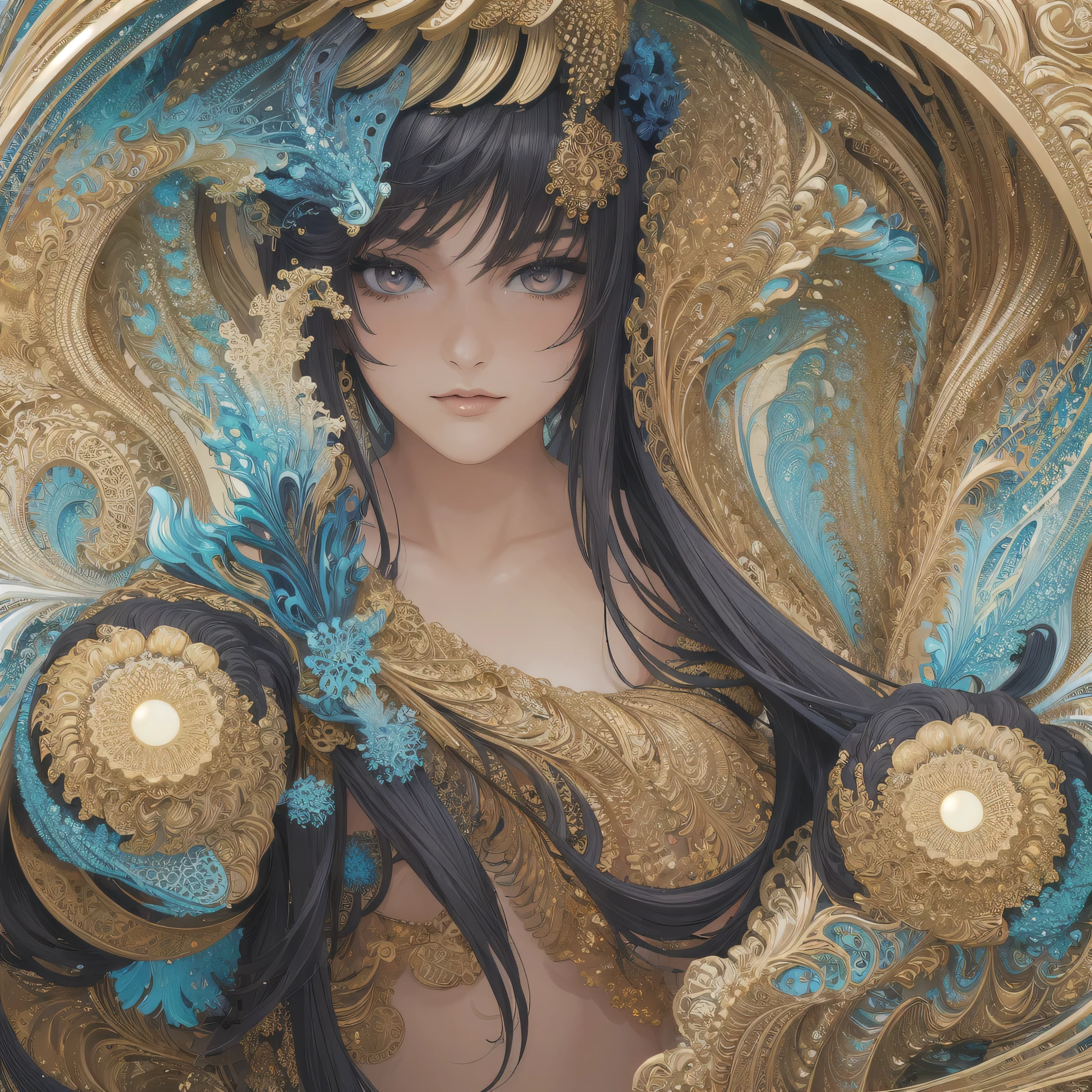 (otherworldly, otherworldly atmosphere, otherworldly appearance), highly insanely detailed, masterpiece, top quality, best quality, highres, 4k, 8k, RAW photo, collar, earrings, jewelry, necklace, armlet,
(long_hair, long hair, random colors cloth, random colors hair, random long hair, dynamic hair, glowing hair, hair over one eye),
(eyelashes, eyeliner, eyeshadow, eyelashes, mascara),
pink lipstick,
makeup,
((ancient egyptian theme)), golden ornaments,
1girl, (portrait:0.4), nsfw,
((desert, Mexico, cacti, underwater)),
a grove of mechanical trees swaying to the rhythm of coded breezes, (tranquil:0.6), (serene:0.5),
long messy hair,
1girl, (from above:1.4),
<lora:麻è¢NSFW2024-003ç·åè§è§æé0.5-0.8:0.7>, naked, (over the sea:1.4), (fantasy world)