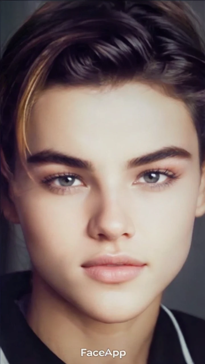 Give him Adriana lima's eyes shape and a longer less wide skull. Make the jaw sharper. And chin in inverted triangle shape. Remove the make-up from the eyes. Make the eyes wider and lips pinker and skin tone more white