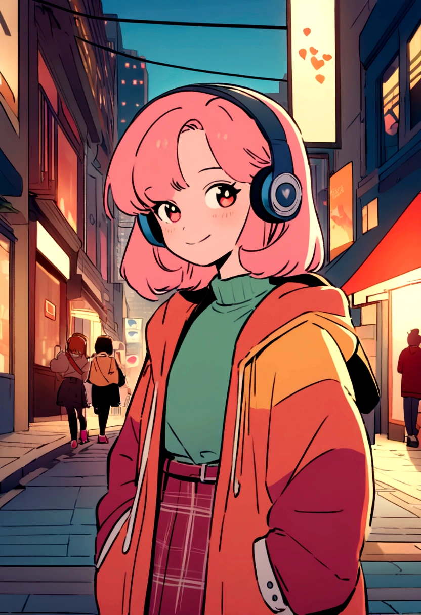 Street fashion girl Headphones LOFI Retro Stylish 1980s City evening