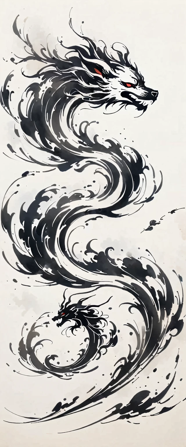 (动漫Wire描:1.5),(Black and White:1.45),Minimalism,(Wire条艺术:1.6),sketch,charcoal drawing,Chinese Ink Painting, Cyan and White, Minimum, Wire, White background,Chinese dragon,Mountain