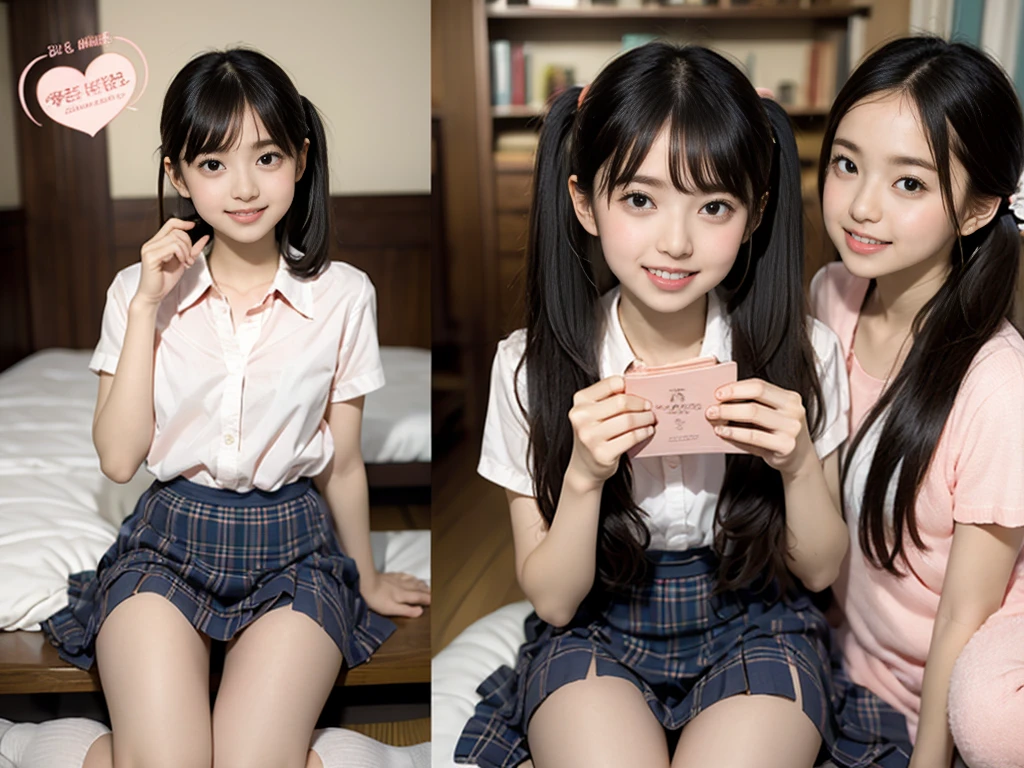 Sit in a study chair,,(loli:1.0),elentary stupleated skirt),flat breast,Pupils,teens girl,A dark-haired,delicate and body,in a my house、frontage、Looking here、full bodyesbian、white socky room,bed,desk,chair,book,pc、( smile:1.2),(skinny:1.2),beautiful girl,akb48,nogizaka46,(short ponytails:1.1),,(full-face blush:1.5),,open legs,kneel up,(fullnude:1.0),(show pussy:1.0),