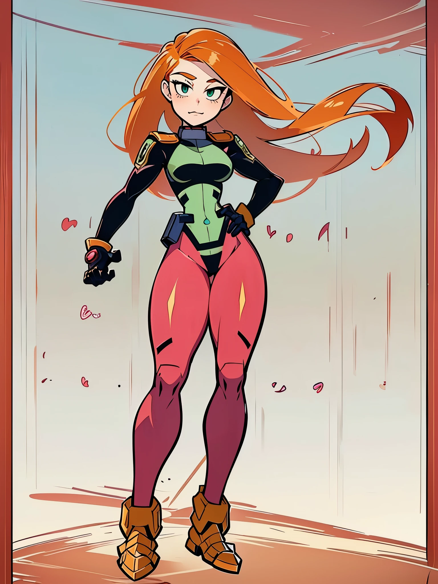 ((My Hero Academia Style)), ((((kim possible)))), ((cartoon)), ((bodysuit)), ((armor)), ((Sexy armor)), ((perfect anatomy)), ((perfect hands)), ((perfect face)), ((super detailed)), ((full body photography:1.5))

