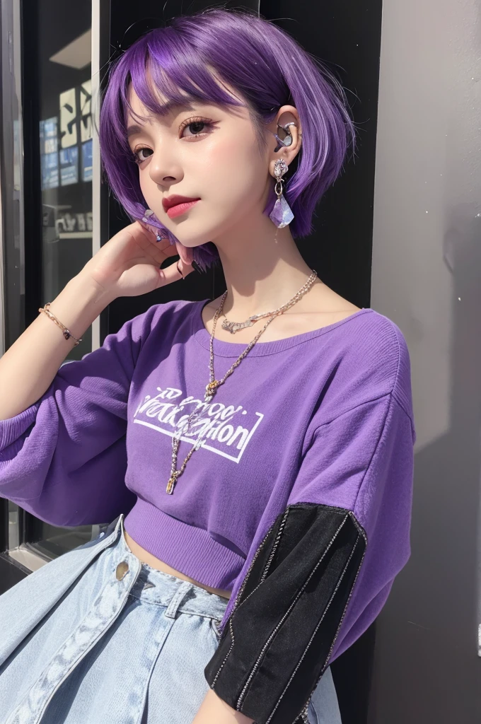 Second Dimension girl Purple Hair Bob Earrings singer